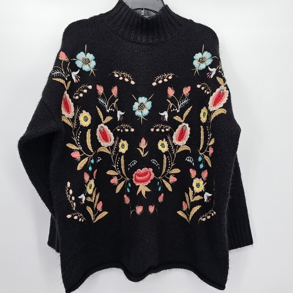 Embroidered mock neck wool blend tunic sweater womems size 1X